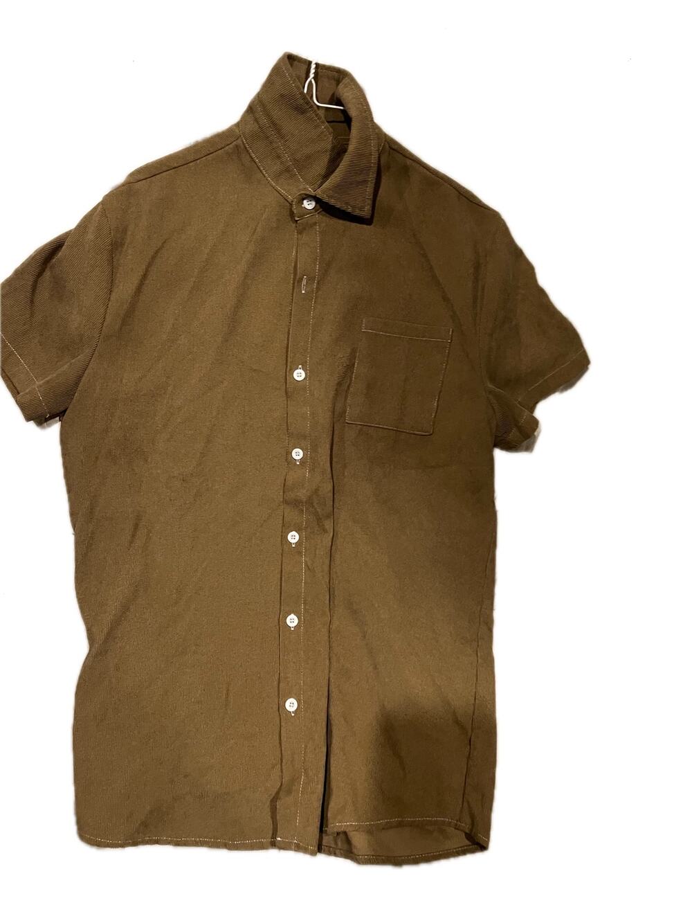 Romwe Corduroy Like Button Down Short Sleeve Shirt Mens Med